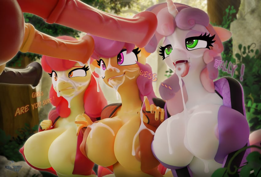 3d 3d_(artwork) absurd_res animal_penis anthro apple_bloom_(mlp) areola big_breasts big_macintosh_(mlp) blender_(software) bodily_fluids breasts clothed clothing cum cum_in_mouth cum_inside cum_on_breasts cum_on_face cum_string digital_media_(artwork) disembodied_penis equid equine female friendship_is_magic genital_fluids genitals group hair_on_head hasbro hi_res hooves-art horse horsecock huge_breasts male male/female mammal my_little_pony open_clothing open_mouth open_shirt open_topwear penis pony scootaloo_(mlp) shirt sweetie_belle_(mlp) thunderlane_(mlp) topwear