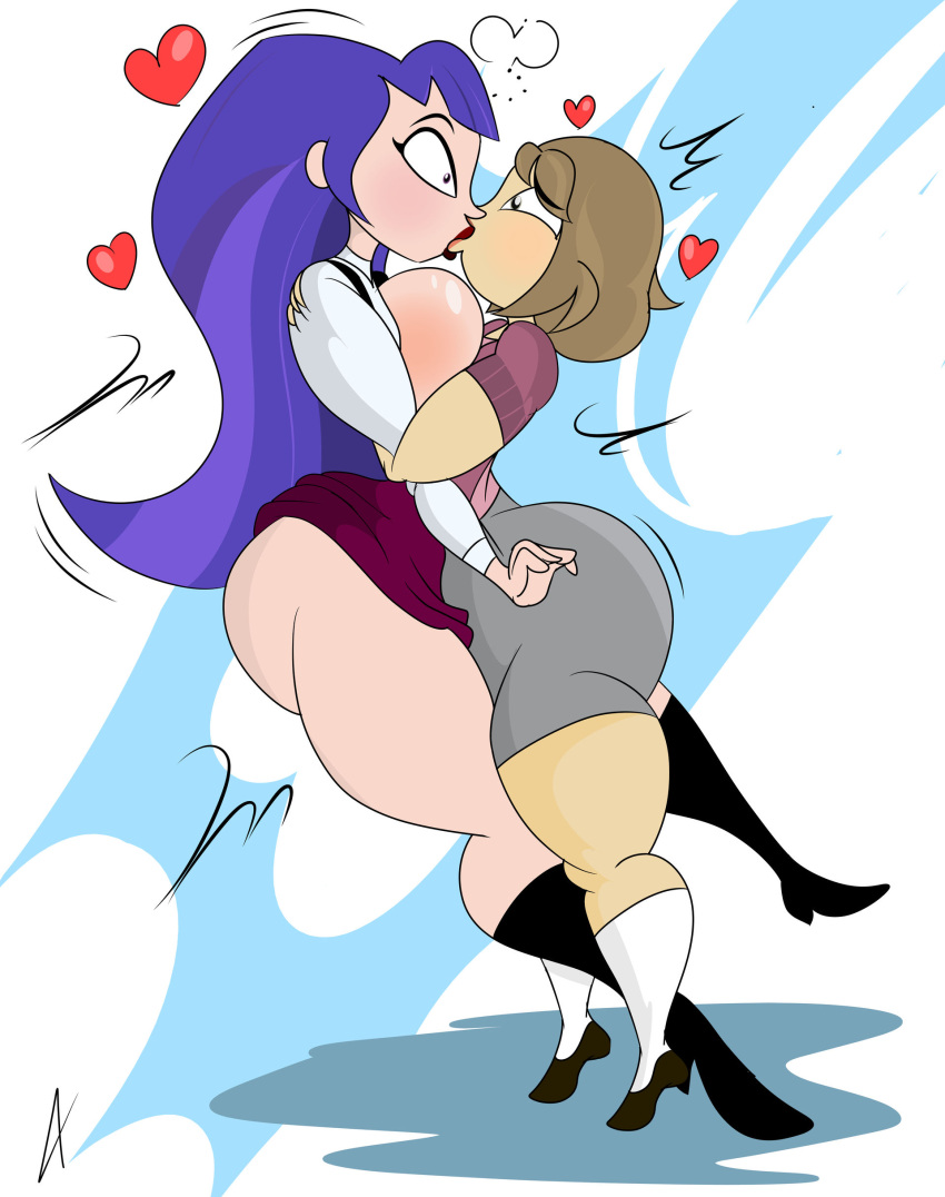 2girls aaronsimpson8 ass big_ass big_breasts blush breasts casey_krinsky dc dc_comics dc_super_hero_girls female female_only kissing light-skinned_female multiple_girls thick thick_thighs yuri zee_zatara