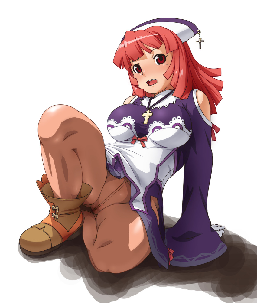 breasts calpara cameltoe curvy highres huge_breasts la_pucelle_tactics nippon_ichi no_panties pantyhose priere pussy red_hair short_hair skirt upskirt