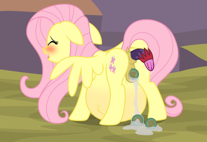 anal anal_birth anus badumsquish big_belly birth birthing_tentacles blush closed_eyes egg egg_laying equid equine female fluttershy_(mlp) friendship_is_magic genitals hair hasbro hi_res like_like mammal my_little_pony pegasus pink_hair pregnant pussy stomach_bulge tatzlwurm wings