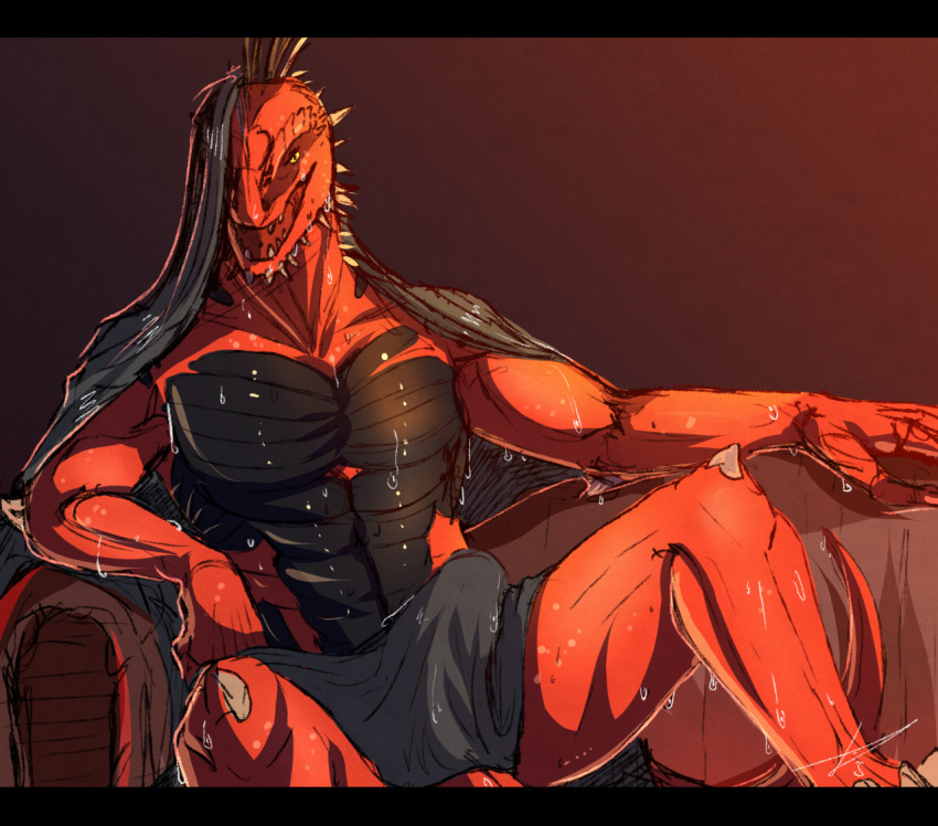 anthro bedroom_eyes bulge divinity:_original_sin_2 divinity_(series) drago_di erection furniture lizard_(divinity) looking_at_viewer male male_only muscular muscular_male narrowed_eyes nude on_sofa open_mouth reptile scalie seductive sitting sofa solo spread_legs spreading the_red_prince towel towel_on_head towel_on_lap towel_only wet