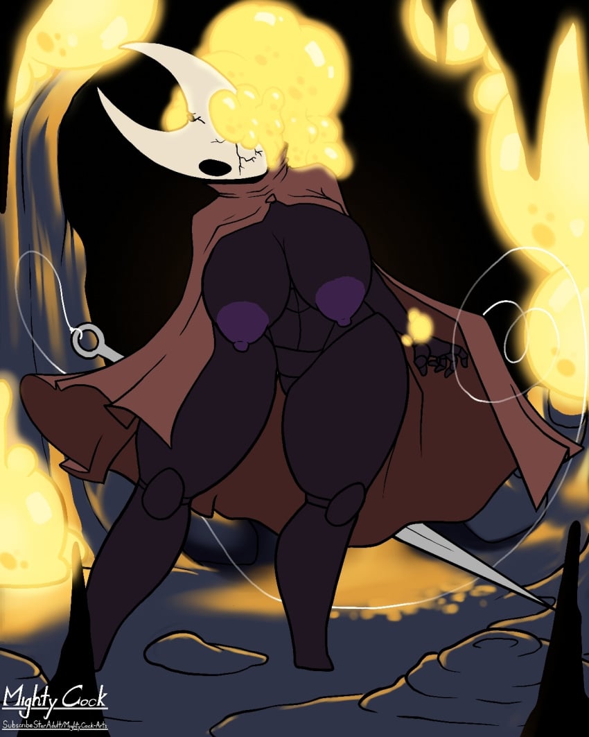 2021 4:5 anthro arthropod big_breasts breasts cape cape_only clothing corruption featureless_crotch female front_view full-length_portrait hi_res hollow_knight hornet_(hollow_knight) infection insects mightycock mostly_nude nipples portrait purple_nipples solo team_cherry the_infection_(hollow_knight) video_games