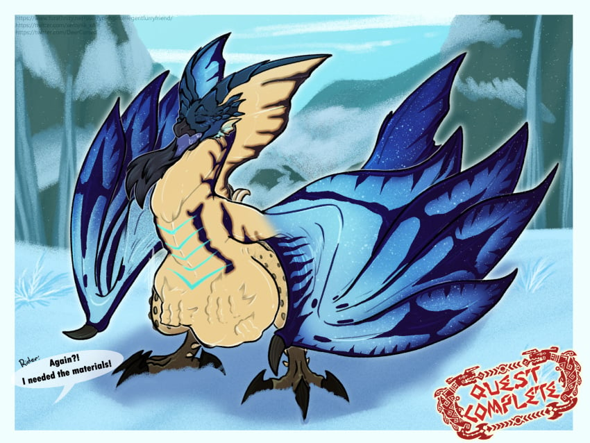 2021 4:3 bird_wyvern capcom dragon feral flying_wyvern great_baggi hi_res hoarfrost_reach_(map) hunter legiana monster monster_hunter monster_hunter_3 monster_hunter_stories monster_hunter_world oral_vore quest rider_(monster_hunter) snow solo stomach_bulge video_games vore winter wyvern young_intellegent_furry_friend youngintellegentfurryfriend