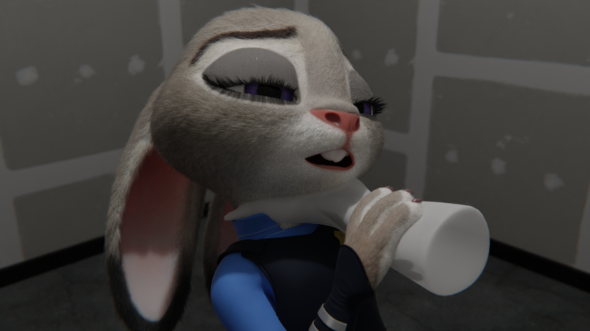 16:9 3d_(artwork) anthro asphyxiation bananastheleech clothing cowering digital_media_(artwork) disembodied_hand disney female forced ghost_hands hi_res judy_hopps lagomorph leporid mammal rabbit shocked solo strangling uniform widescreen zootopia