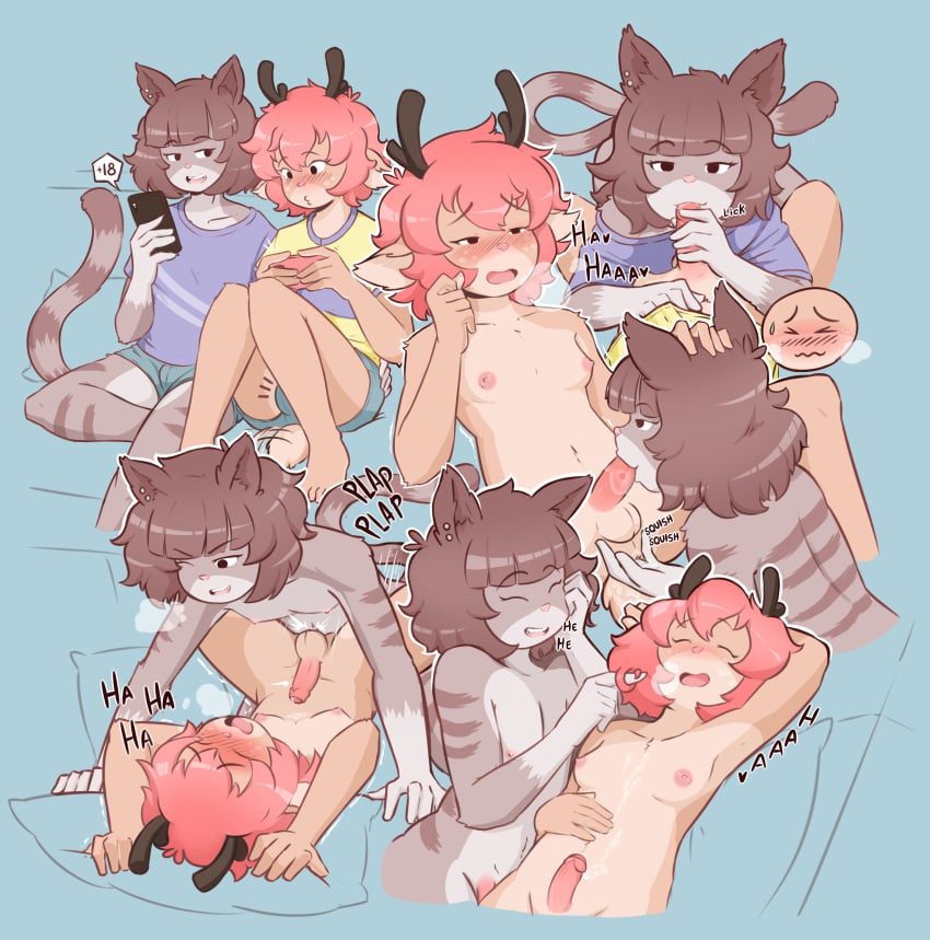 1boy 1futa absurd_res anal anal_fingering anal_sex animal_humanoid anthro areolae balls black_eyes bodily_fluids brown_body brown_hair bulge cat_humanoid cervid cervid_humanoid clothing completely_nude crossdressing cum domestic_cat duo ear_piercing emynsfw06 erect_nipples felid felid_humanoid feline feline_humanoid felis fellatio femboy fingering fingering_partner flat_chest fluffy fur futa_on_male futa_sans_pussy futanari genital_fluids genitals girly glans grey_body gynomorph/male gynomorph_penetrated hair heart hi_res horn humanoid intersex intersex/male intersex_penetrated interspecies lily_(emynsfw06) maine_coon male male_on_futa male_penetrating male_penetrating_gynomorph male_penetrating_intersex mammal mammal_humanoid masturbation nipples nude nude_futanari nude_male onomatopoeia oral penetration penile penile_penetration penis penis_in_ass piercing pillow pink_hair pink_nose pink_penis scut_tail sex short short_tail sissy sound_effects taylor_(emynsfw06) text trap