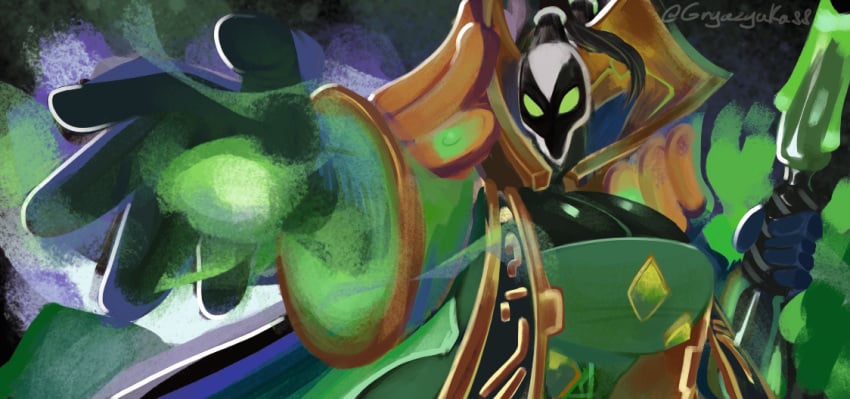 1girls 2026 artist_name artist_signature blank_eyes breasts cleavage clothed clothed_female colored_skin curvy deviantart deviantart_link deviantart_username dota dota_2 dress dynamic_pose female female_only foreshortening fully_clothed genderswap genderswap_(mtf) glowing gold_trim green_background green_dress green_eyes green_theme gryazyuka88 hand_up high_ponytail holding holding_staff huge_breasts long_sleeves magic no_mouth open_hand outstretched_arm ponytail reaching reaching_out rubick_(grand_magus) rule_63 sfw shiny_skin signature smoke solo staff twitter twitter_link twitter_username upper_body url wide_sleeves