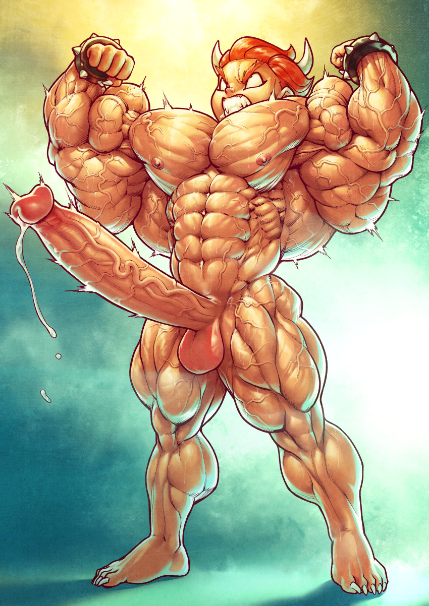 angry_face biceps bowser cum defined_muscles erect_penis erection extreme_muscles huge_cock hyper_penis leaking_cum mario_(series) muscular_thighs pecs pokkuti sweat vascular