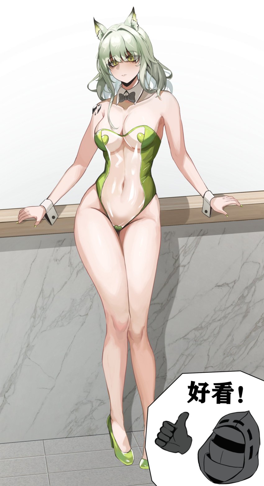 1girls arknights female female_only green_eyes heels kal'tsit_(arknights) pasties swimsuit zhuoyandesailaer