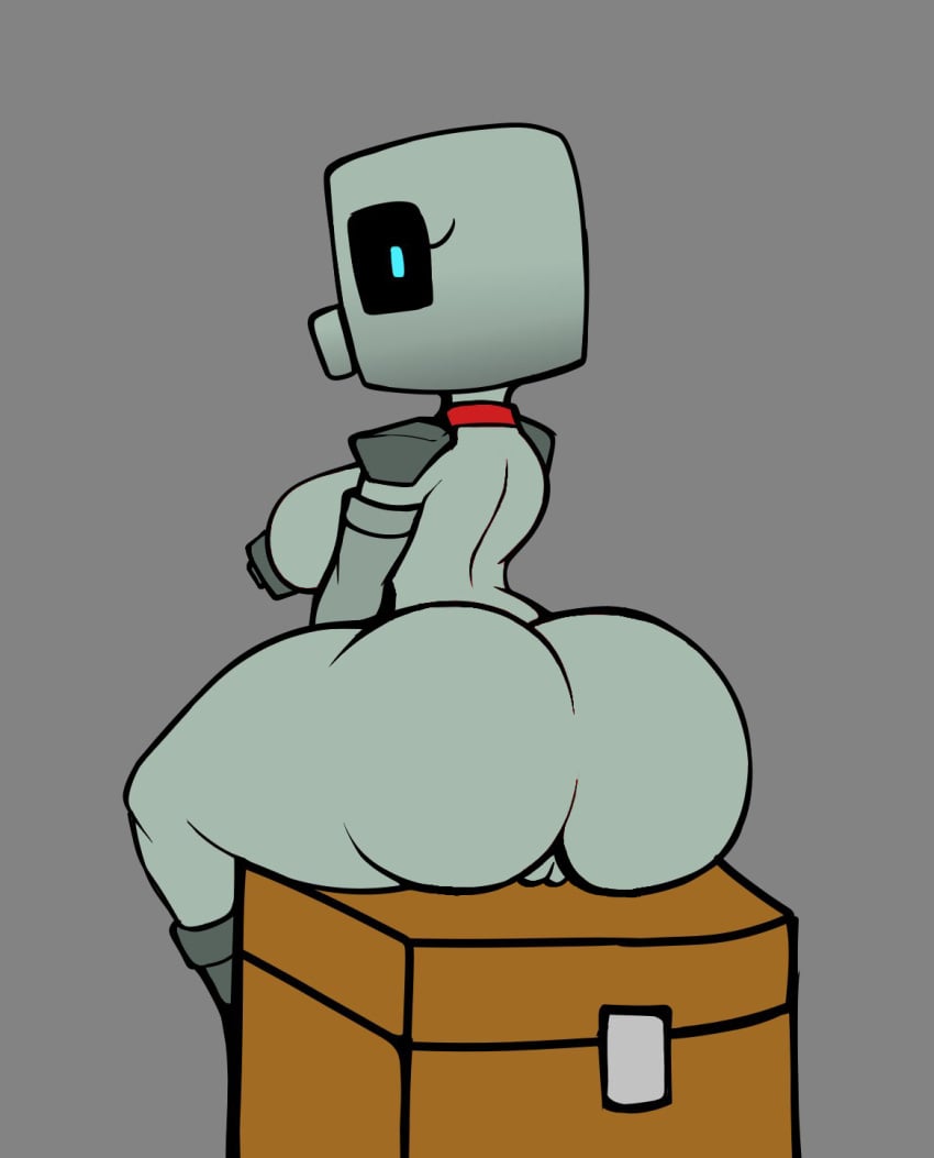 1girls ass big_ass black_sclera colored_sclera edit female_only large_ass looking_back mrdrezq naked naked_female pussy_peek robot robot_girl sitting solo thick_thighs tuff_golem