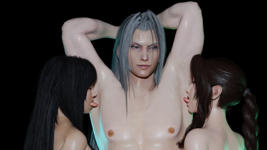 1boy 2girls 3d 4k aerith_gainsborough armpit_fetish armpit_licking armpits black_hair blender brown_hair femsub final_fantasy final_fantasy_vii final_fantasy_vii_remake gray_hair licking_armpit licking_armpits male_dominating_female male_domination maledom manpits sephiroth smelly_armpits stinky_armpits theblendertaper tifa_lockhart