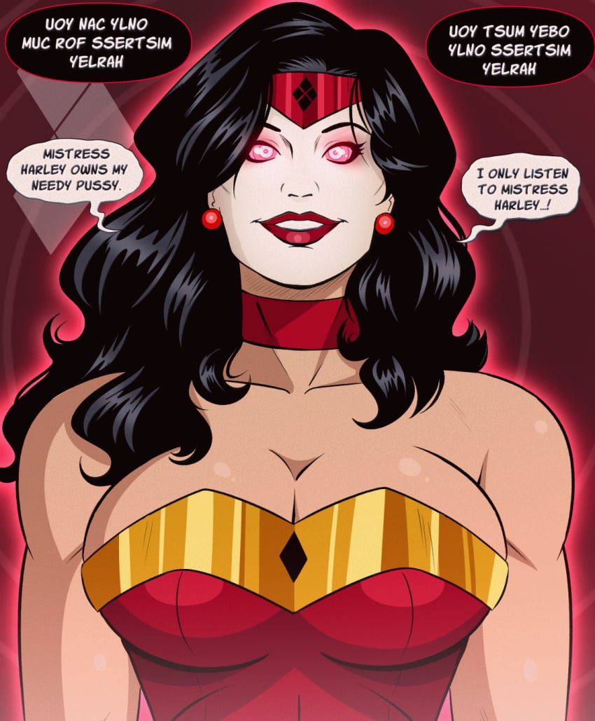 animated cleavage dc dc_comics female gif hypnosis lips lipstick mind_control muscular_female polmanning smile spiral_eyes wonder_woman