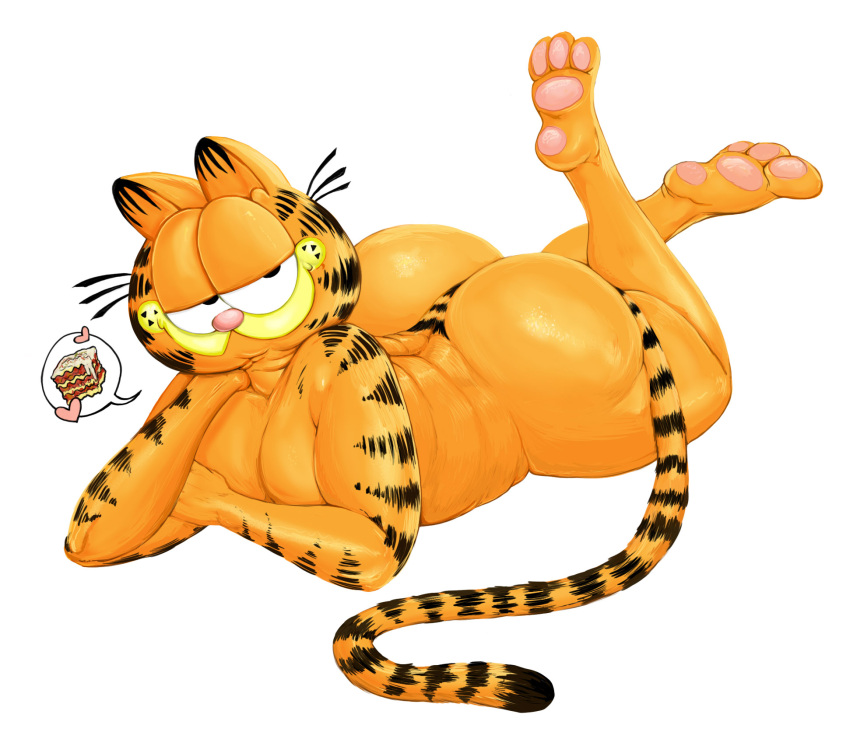 anthro ass domestic_cat eebahdeebah felid feline felis garfield_(series) garfield_the_cat hi_res looking_at_viewer lying male mammal simple_background solo white_background