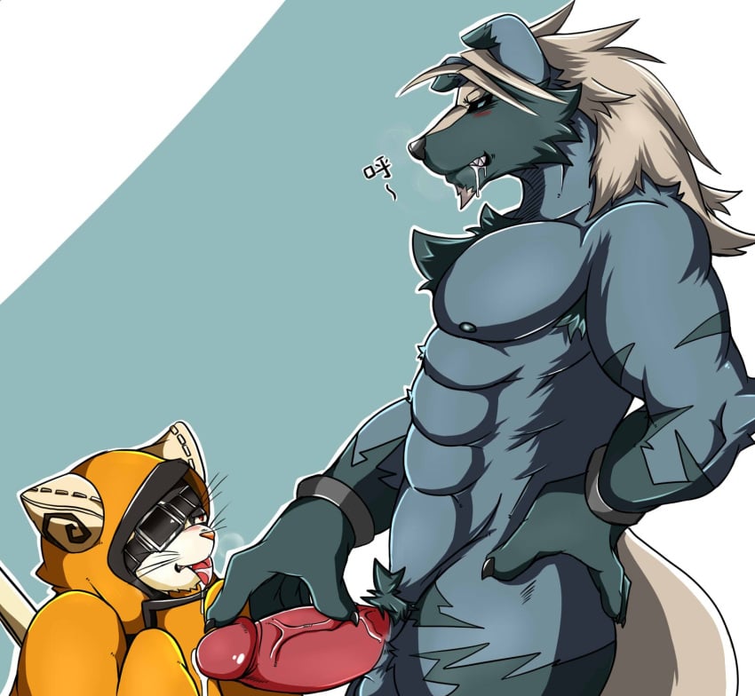 alex168wang anthro balls bara barazoku blazblue boner erection feline furry gay jubei_(blazblue) male male_only muscles muscular nude penis valkenhayn_r._hellsing werewolf wolf