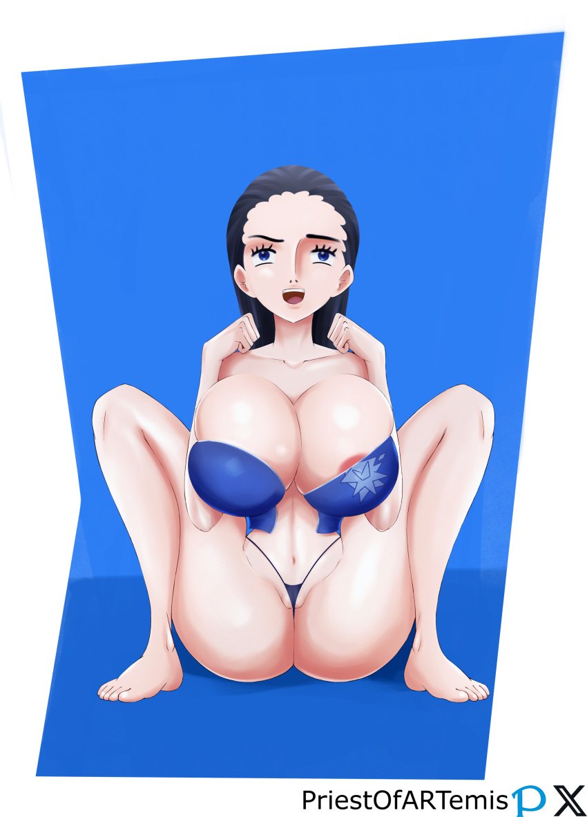 1girls big_ass big_breasts breasts_bigger_than_head curvy curvy_female curvy_figure female female_only huge_thighs human long_hair nico_robin one_piece open_clothes panties post-timeskip priestofart solo_focus