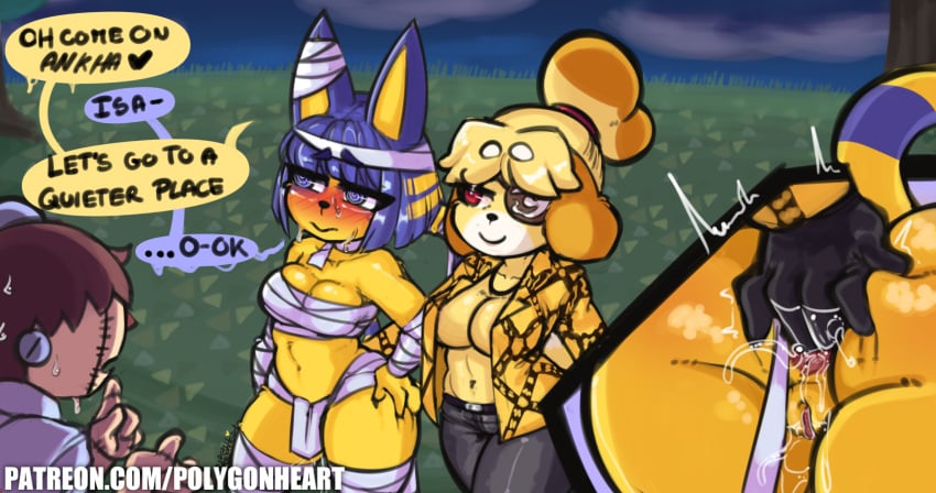 2d 2d_(artwork) 2girls 5_fingers adults anal anal_fingering anal_juice anal_penetration animal_crossing ankha ankha_(animal_crossing) anthro anthro_on_anthro anus arm_at_side arms ass ass_focus back_view bandaged_chest bandaged_head bandaged_neck bandages bandages_around_breasts bangs bare_ass bare_midriff bare_shoulders bare_thighs belly belly_button belt belt_buckle big_ass big_breasts big_butt big_tits bisexual bisexual_female black_belt black_gloves black_pants blue_eyes blue_hair blue_sky blush blush_lines blushing bob_cut bodily_fluids boobs bottomwear breasts brown_hair butt butt_crack butt_squish canid canine canis cat_ears cat_tail chest cleavage clothed clothing clouds collarbone color colored cosplay crop_top crossover_cosplay detailed digital_drawing_(artwork) digital_media_(artwork) domestic_cat domestic_dog duo_focus ears english english_dialogue english_text exhibitionism exposed_anus exposed_ass exposed_shoulders eyebrows eyes eyewear felid feline felis female female/female female_focus female_penetrated femdom femsub fingering fingering_partner fingers flat_belly flustered forearms front_view genital_fluids genitals gloved_fingering gloves grass group hair hair_tie hand_on_another's_ass hand_on_ass hand_on_butt hand_on_hip hand_on_own_hip hands headwear heart hi_res high-angle_view high_resolution highres hips hourglass_figure isabelle_(animal_crossing) jacket jitome large_ass large_breasts large_butt legs legs_apart legs_together legwear lesbian light-skinned light-skinned_female light-skinned_male light_body light_skin like_a_dragon_(series) long_sleeves majima_goro_(cosplay) mammal medium_hair midriff mouth mouth_open multiple_females multiple_girls mummy mummy_costume navel neck necklace neckwear nintendo nose nsfw open_clothes open_eyes open_jacket open_mouth outdoors outerwear outside pants patreon_url patreon_username pelvic_curtain pink_anus pink_pussy polygonheart public public_indecency pussy pussy_juice red_eyes rgg_studio ryuu_ga_gotoku sega short_hair shoulders sky sleeveless slim_waist smile smiling_at_another smiling_at_partner snakeskin_print speech_bubble spoken_heart standing stomach straight_hair sweat sweatdrops sweating sweaty swirly_eyes tail tail_markings talking talking_to_another talking_to_partner text thepolygonheart thick_ass thick_thighs thigh_highs thigh_squish thighhighs thighs tied_hair tight_pants tits topwear trees trio uncensored url video_games vulva waist women yakuza yellow_body yellow_hair yellow_jacket yellow_skin yuri