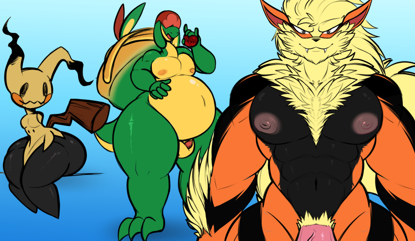 2021 abs absurd_res anthro appletun arcanine ass balls belly biceps big_belly big_butt chubby_male digital_media_(artwork) elemental_creature flora_fauna food food_creature fruit gaiki genitals green_body hi_res huge_butt humanoid_genitalia humanoid_penis male mammal mimikyu moobs muscular muscular_anthro muscular_male nintendo nipples nude open_mouth overweight overweight_anthro overweight_male pecs penis plant pokemon pokemon_(species) scalie shortstack simple_background thick_thighs video_games wide_hips