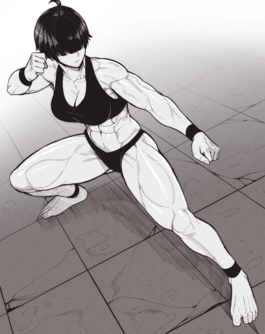 1girls abs athletic athletic_female barefoot barely_clothed black_hair blinding_bangs breasts feet female female_fighter female_focus female_only fighting fighting_pose fighting_stance hair_over_eyes light-skinned_female light_skin muscles muscular muscular_female original original_character serious serious_face serious_look solo solo_female solo_focus speedl00ver toes toned toned_female wristband