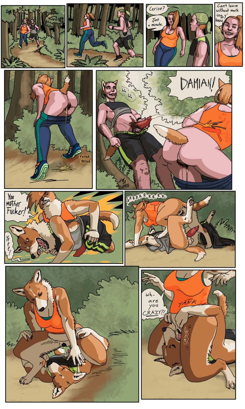 3:5 absurd_res animal_genitalia animal_penis animal_pussy anthro anus ass balls bodily_fluids body_hair bottomless breasts breath brother canid canine canine_penis canine_pussy canis clothed clothing comic cunnilingus dialogue digital_media_(artwork) domestic_dog dominant dominant_female duo fangs female fight forced fur genital_fluids genitals green_hair growling hair hi_res human humanoid_pointy_ears incest jogging male male/female mammal marking_territory oral outside panting pants_down park partially_clothed pawpads peeing peeing_on_another penis ponytail public public_nudity public_sex public_urination pussy red_body red_fur red_hair red_penis scar sex shaded sibling sister speech_bubble teeth tongue tongue_out transformation transformation_sequence twincest twins urine urine_in_mouth urine_stream useful_bear vaginal_penetration watersports were werecanid werecanine