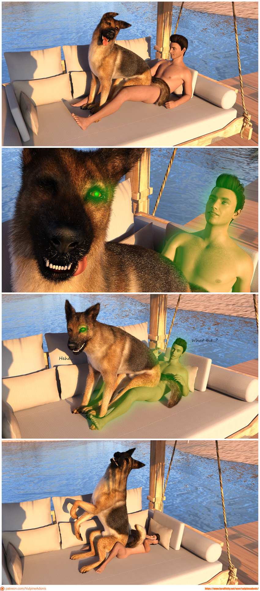 3d_(artwork) absurd_res anal ass canid canine canis digital_media_(artwork) domestic_dog duo feral forced german_shepherd herding_dog hi_res human human_on_feral human_penetrating macro male male/male male_on_feral mammal micro nude on pastoral_dog penetration power_bottom sat sex shrinking sitting size_transformation text transformation url vulpineadonis zoophilia