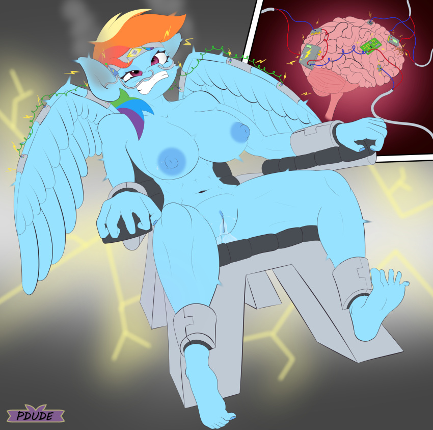 anthro bodily_fluids brain breasts electricity female friendship_is_magic genital_fluids genitals hasbro hi_res internal mind_break mind_control my_little_pony nude organs orgasm pdude pussy pussy_juice rainbow_dash_(mlp) reprogramming smooth_skin wire