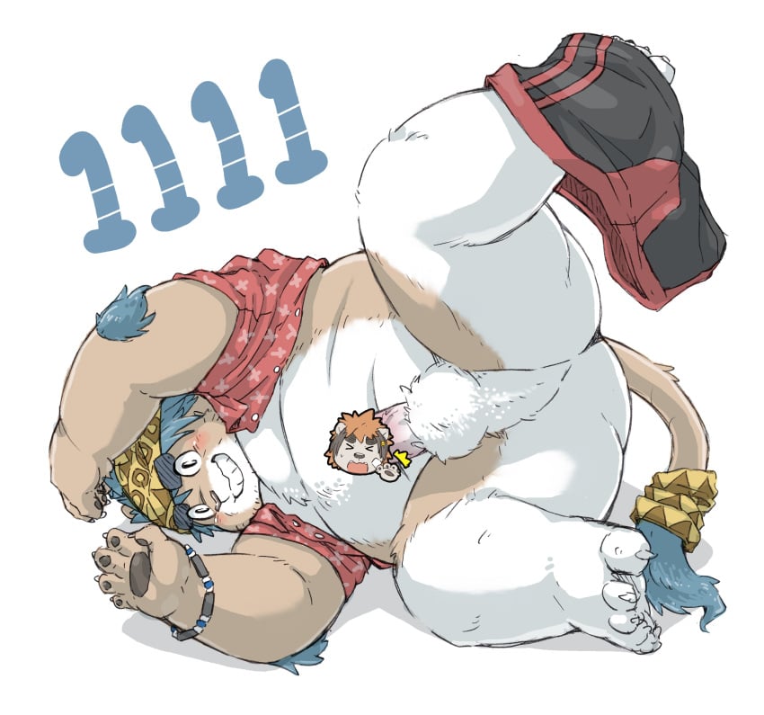 2021 absurd_res anthro ass balls brown_body brown_fur censored clothing erection face_censor felid feline fur genitals hi_res kemono male mammal overweight overweight_male penis roostax_wilddog simple_background solo underwear white_background white_body white_fur