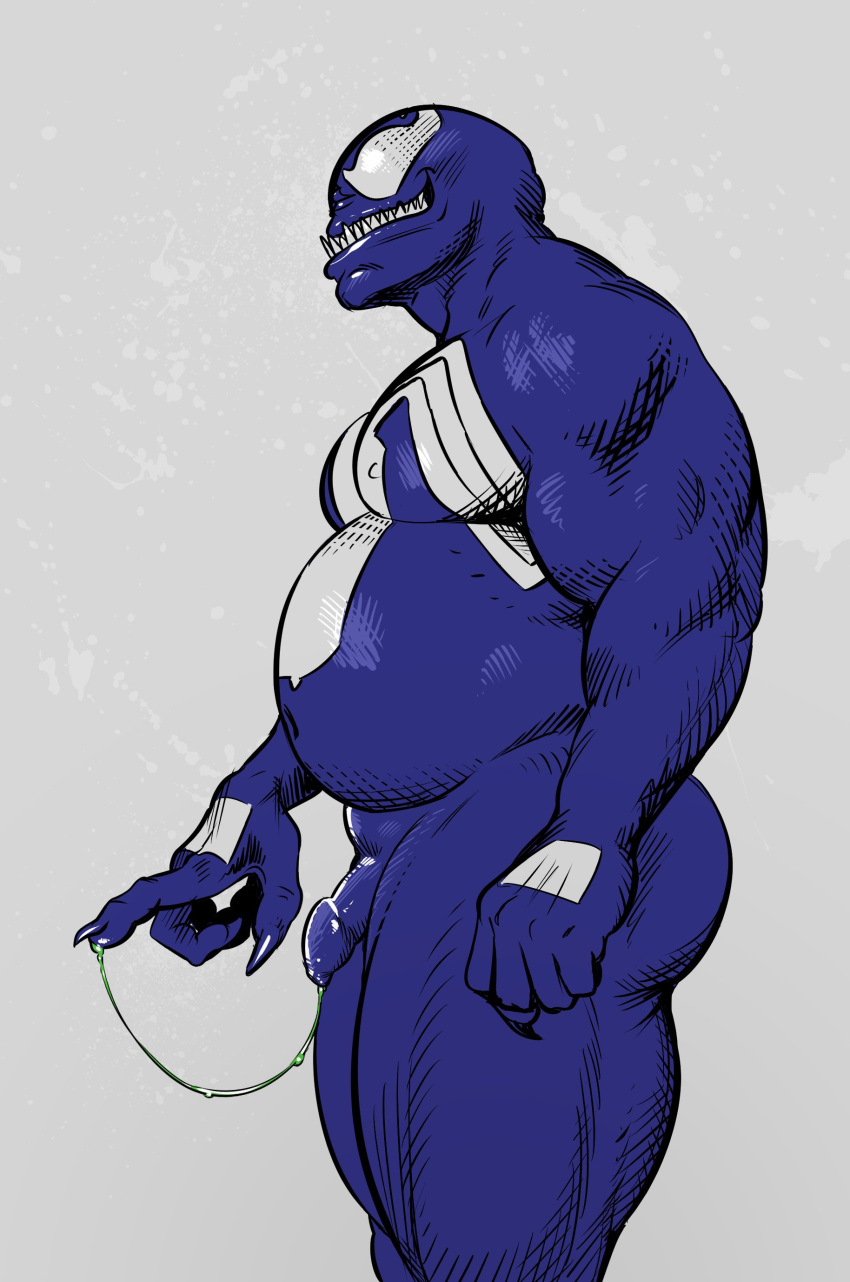 1boy 2021 absurd_res alien belly big_belly big_muscles bodily_fluids claws cum cum_string flaccid foreskin genital_fluids genitals grey_background hi_res humanoid humanoid_genitalia humanoid_penis male male_only marvel marvel_comics musclegut muscular muscular_humanoid muscular_male navel nipples nude overweight overweight_humanoid overweight_male pecs penis sharp_claws sharp_teeth side_view simple_background smagma smile smooth_skin solo spider-man_(series) standing symbiote teeth thick_thighs uncircumcised venom venom_(marvel)