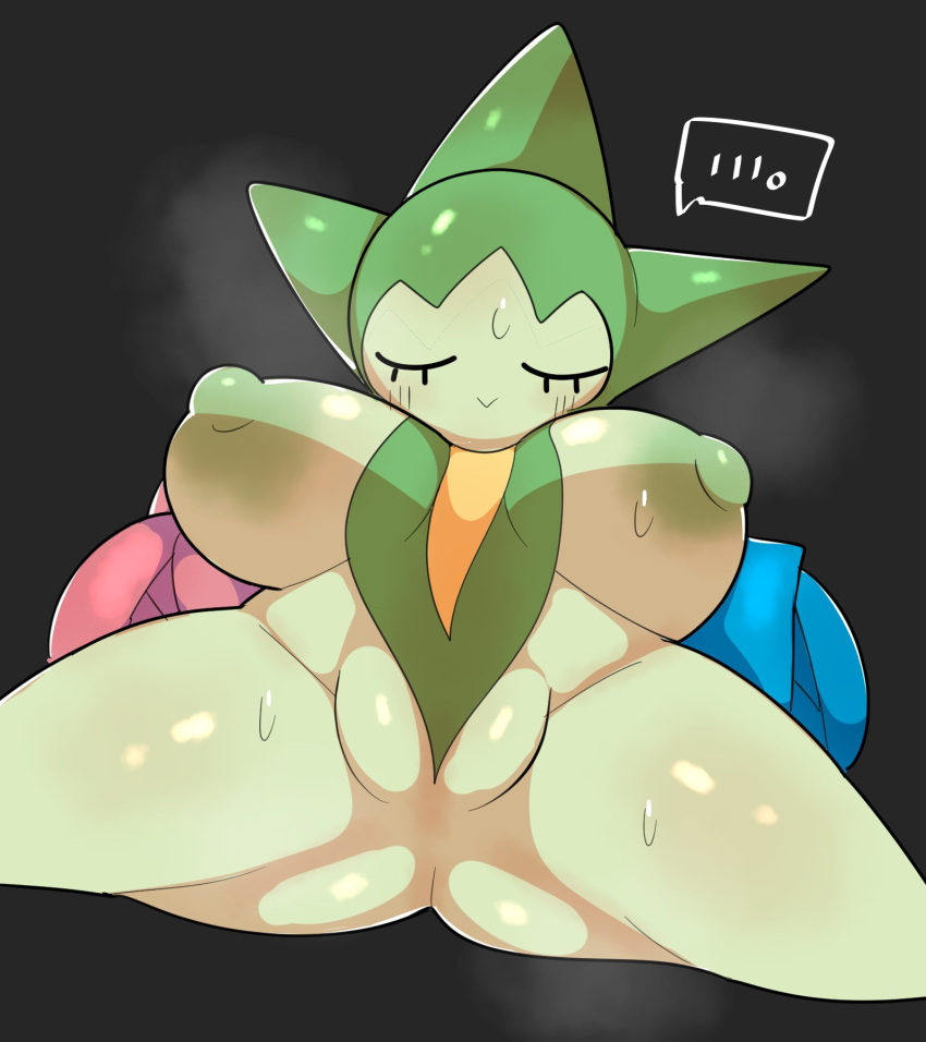 anthro areola areolae big_breasts big_nipples blush bodily_fluids breasts closed_eyes covered_pussy covering_crotch ebi10000000000 elemental_creature female flora_fauna flower genitals green_nipples hi_res nintendo nipples plant pokémon_(species) pokemon presenting presenting_pussy puffy_areola puffy_nipples puffy_pussy pussy rose_(flower) roselia shortstack slightly_chubby solo spread_legs spreading sweat thick_thighs video_games