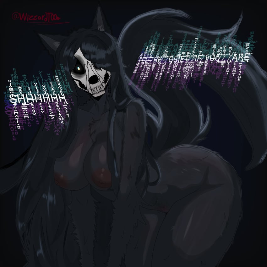 anthro anthro_only big_ass big_breasts blush blushing_at_viewer cartoonwizzard english_text furry_female heat_(temperature) long_hair mal0 malo nightmare_waifu scp-1471 scp-1471-a scp_foundation skull_head wide_hips