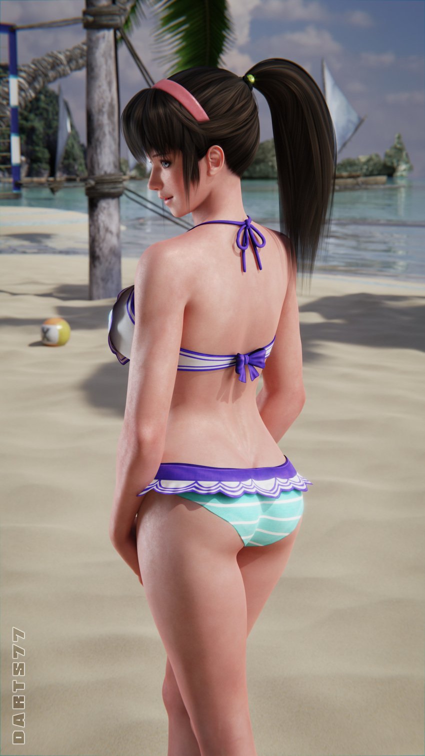 1girls 3d athletic athletic_female beach bikini blue_eyes brown_hair busty darts77 dead_or_alive dead_or_alive_xtreme_beach_volleyball female female_focus female_only hitomi_(doa) hourglass_figure human large_breasts light-skinned_female light_skin long_hair long_legs outdoors outside pinup pinup_pose pose sand solo straight_hair swimsuit tagme thighs water wide_hips