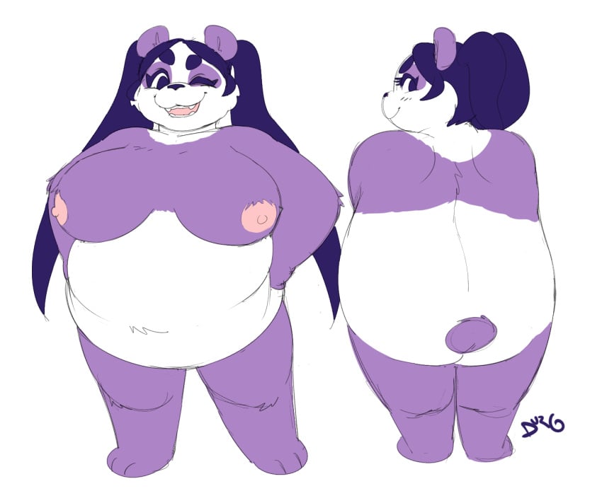 anthro bear breasts durg_(artist) female giant_panda long_pigtails mammal nude obese overweight plantigrade purple ursa ursid ursine