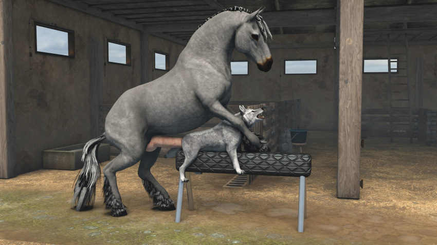 16:9 ark_survival_evolved bodily_fluids canid canine canis duo equid equine female feral genitals hi_res horse kirill475 larger_male male male/female mammal open_mouth penetration penis sex size_difference size_play smaller_female widescreen wolf