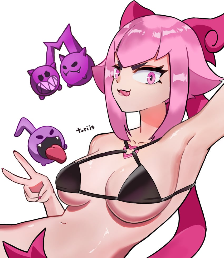 bow_ribbon bra brawl_stars medium_breasts melodie_(brawl_stars) pink_eyes pink_hair supercell tagme