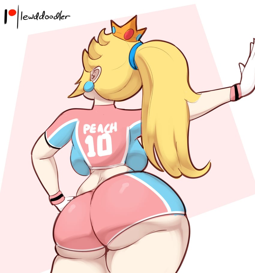 back_view big_ass big_butt blonde_female blonde_hair breasts crown lewddoodler mario_(series) mario_strikers mario_strikers_peach_back_view_redraw_(meme) nintendo pink_shorts princess_peach sassy