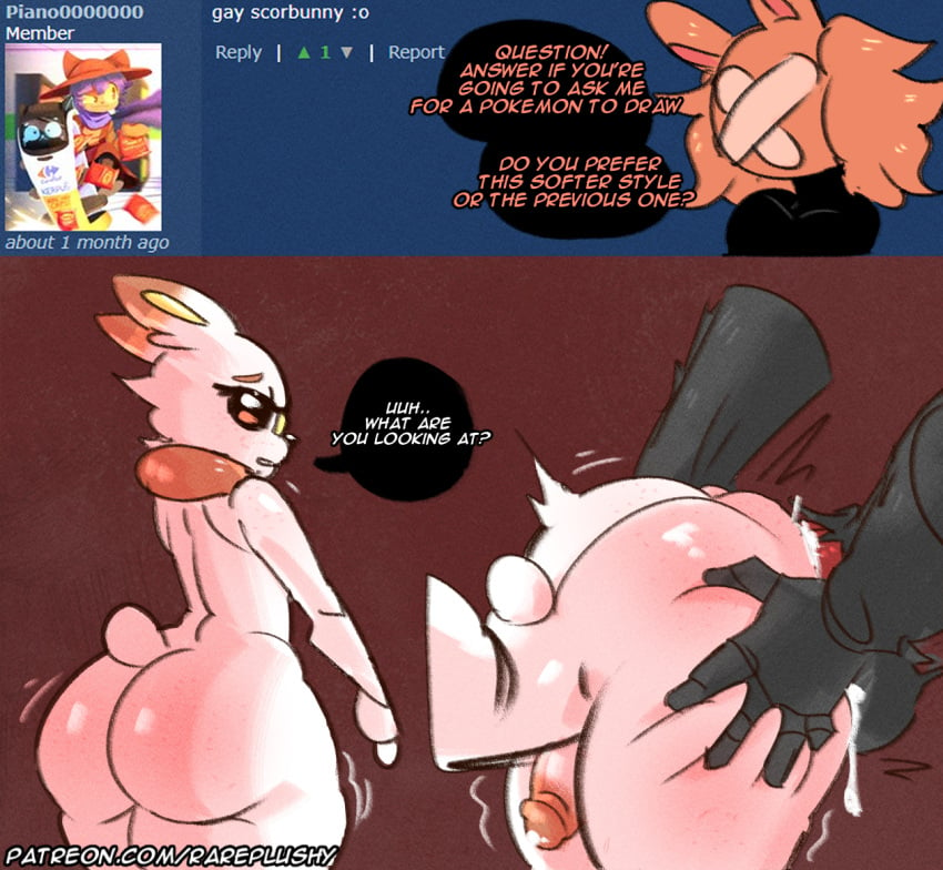 anal anal_sex anthro ass balls big_butt blush bodily_fluids canid canine cum duo english_text erection fur gay generation_8_pokemon genital_fluids genitals huge_butt lagomorph magnus_(rareplushy) male male/male male_penetrated male_penetrating male_penetrating_male mammal mature_anthro mature_male muscular nintendo nude penetration penis pokemon pokemon_(species) rareplushy scorbunny sex simple_background tail text thick_thighs white_body white_fur