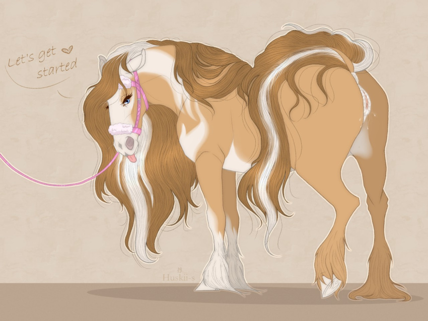 2019 4:3 anatomically_correct anatomically_correct_genitalia anatomically_correct_pussy animal_genitalia animal_pussy anus ass blep blue_eyes bodily_fluids bridle dialogue digital_drawing_(artwork) digital_media_(artwork) english_text equid equine equine_pussy female feral fur genital_fluids genitals hair harness hooves horse huskii-s looking_at_viewer mammal mane multicolored_hair nipples nude pink_harness presenting presenting_anus presenting_hindquarters presenting_pussy pussy raised_hoof raised_tail reins savannah_(character) simple_background solo tack text tongue tongue_out two_tone_fur two_tone_hair two_toned