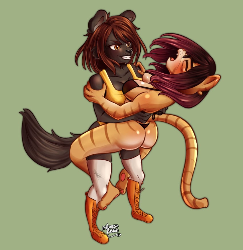 2girls anthro anthro_female anthro_on_anthro anthro_only bearhug bikini bikini_girl brown_bikini cat_girl cat_humanoid catgirl commission female female_focus female_only female_wrestler furry furry_female furry_only fursona glasses milanesa_passion original original_art original_artwork ruth_(wonderjezy) wonder_jezy_(wonderjezy) wrestler wrestlers wrestling wrestling_boots wrestling_femdom wrestling_match wrestling_outfit wrestling_singlet wrestlingryona