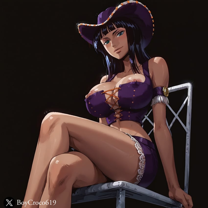 1girls ai_generated bangs big_breasts black_hair blue_eyes boycroco619 female female_only nico_robin one_piece solo