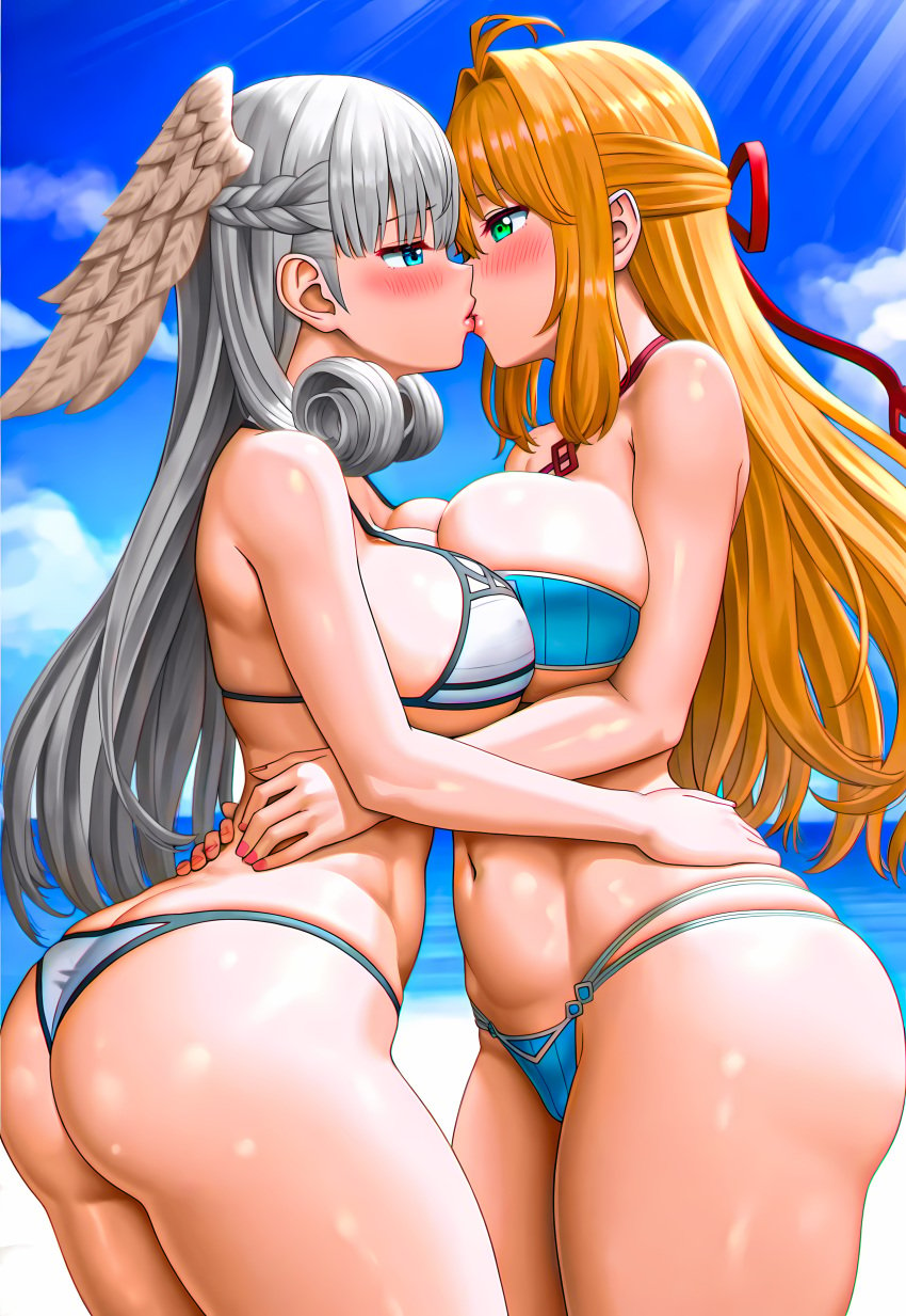 2girls 4k ai_generated bangs beach big_ass big_breasts bikini blonde_female blonde_hair blonde_hair_female blue_eyes breast_press dat_ass dat_butt female female/female female_focus female_only fiora_(xenoblade) green_eyes green_hair hair_ornament hands_on_another's_hips head_wings high_resolution highres huge_ass huge_breasts kissing large_ass large_breasts long_hair looking_at_another melia_antiqua midriff monolith_soft novelai pink_lips shiny_hair shiny_skin silver_hair skindentation stomach swimsuit swimwear thick_ass two_piece_swimsuit vermadis2x voluptuous voluptuous_female wide_hips xenoblade_(series) xenoblade_chronicles xenoblade_chronicles_(series) yellow_hair yuri