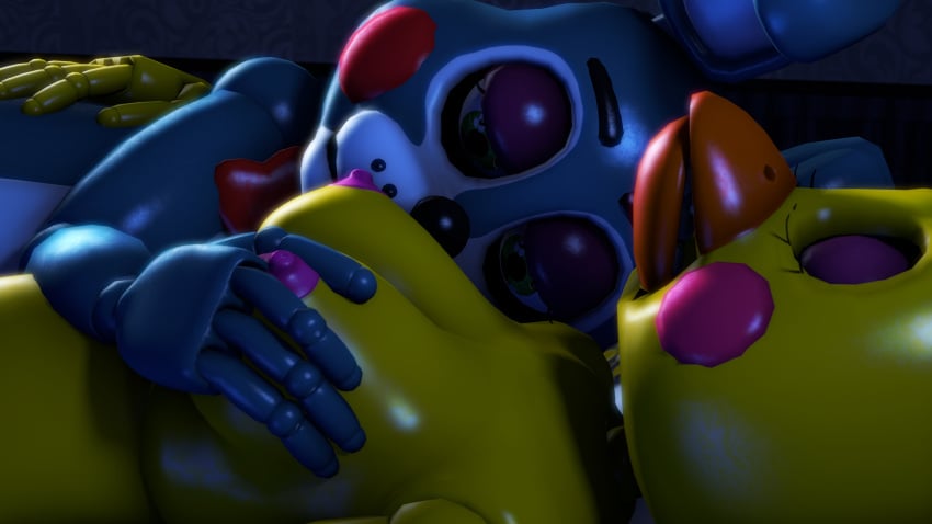 3d 4k animatronic beak bird bird_girl blue_body boob_pillow bowtie bunny bunny_ears closed_eyes dark_room disboi215 five_nights_at_freddy's five_nights_at_freddy's_2 five_nights_at_freddy's_4 fnaf hand_on_side hard_nipples head_on_breasts highres horny horny_expression horny_male laying_on_breasts looking_at_breasts orange_beak pink_cheeks pink_nipples red_bowtie red_cheeks resting resting_on_breasts resting_on_partner robot rosy_cheeks sfm shiny_body sleeping source_filmmaker squeezing_breast toy_bonnie_(fnaf) toy_chica_(fnaf) white_body yellow_body