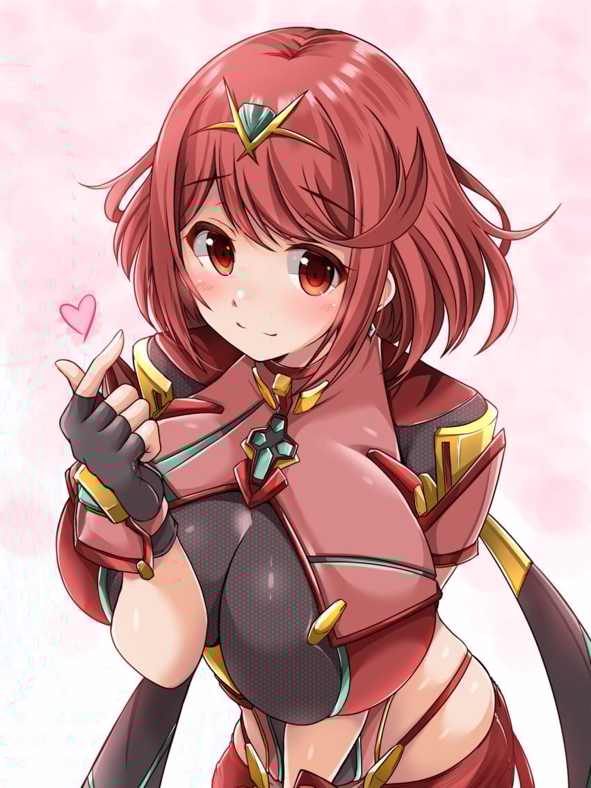 1girls backless_outfit black_gloves bob_cut breasts chest_jewel earrings female fingerless_gloves gloves highres impossible_clothes jewelry kurokaze_no_sora large_breasts micro_shorts pyra pyra_(xenoblade) red_eyes red_hair red_shorts red_thighhighs short_hair short_shorts shorts skindentation solo swept_bangs thighhighs tiara upper_body xenoblade_chronicles_(series) xenoblade_chronicles_2