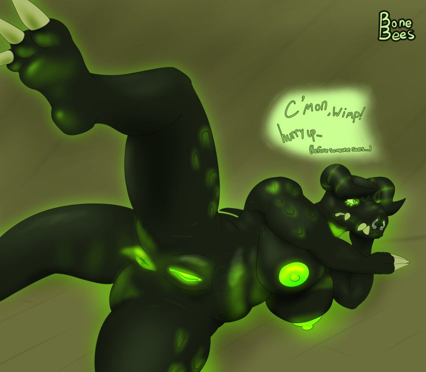 2025 3_toes 4_fingers anthro anus artist_name back_spines big_breasts bonebees breasts claws dark_body deathclaw dialogue digital_drawing_(artwork) digital_media_(artwork) facial_piercing fallout feet female fingers genitals glowing glowing_anus glowing_belly glowing_body glowing_deathclaw glowing_eyes glowing_genitalia glowing_nipples glowing_pussy glowing_scales glowing_stretch_marks green_anus green_eyes green_nipples green_pussy hi_res horn lying microsoft nipples non-mammal_breasts non-mammal_nipples non-mammal_pussy nose_piercing nose_ring on_side piercing pussy raya_(bonebees) ring_piercing scales scalie sharp_teeth solo spread_legs spreading stretch_marks tail tail_anus teeth text toes