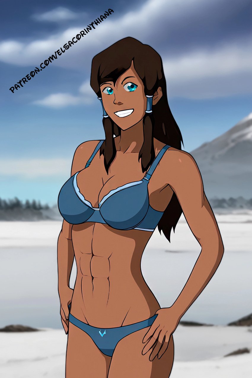 1girls 1woman ai ai-created ai_art ai_generated avatar_the_last_airbender big_breasts blue_bra blue_eyes blue_panties bra brown_hair brown_skin cartoon elsacorinthiana exhibitionism exposed_midriff exposed_shoulders exposed_torso facing_viewer female female_only hentai hourglass_figure korra looking_at_viewer looking_for_viewer midriff nickelodeon panties partially_clothed partially_clothed_female patreon patreon_link patreon_url patreon_username posing posing_for_picture posing_for_the_viewer semi-naked semi-nude semi_nude sensual sexy skinny smile smiley_face snow solo standing the_legend_of_korra thin_body white_skin