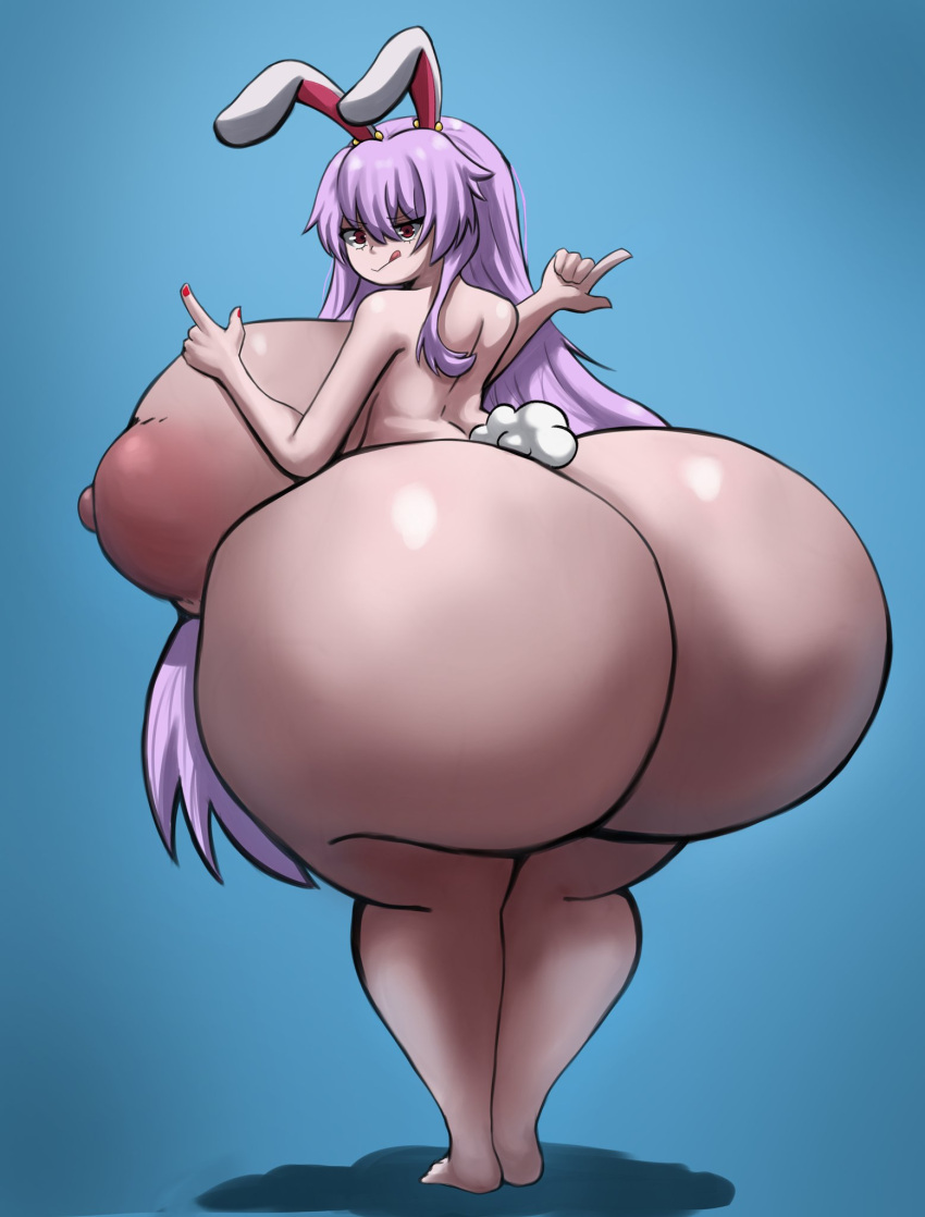 1girls areolae ass barefoot breasts bunny_ears bunny_tail commission completely_nude completely_nude_female female female_only full_body hyper_ass hyper_breasts long_hair mapachequeque naked naked_female nipples nude nude_female purple_hair reisen_udongein_inaba solo solo_female standing tail touhou