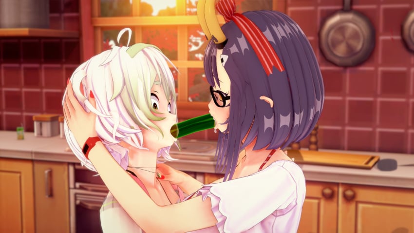 2girls 3d deepthroat demon_girl dildo dominant_female double_penetration female female_only ferret_girl head_grab horns indie_virtual_youtuber kissing laimu onigiri_(vtuber) open_mouth saliva shocked_expression spamerino111 virtual_youtuber yuri