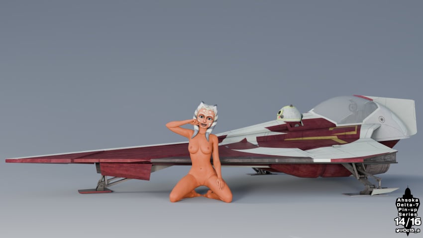 1girls 3d ahsoka_tano alien astromech_droid breasts clone_wars completely_naked completely_nude completely_nude_female dc15-a female female_only hand_on_face jedi jedi_padawan kneeling looking_at_viewer nipples on_floor orange_body orange_skin pinup pinup_(style) pinup_girls pinup_pose pussy simple_background solo spacecraft spaceship spread_legs star_wars the_clone_wars:_season_one togruta