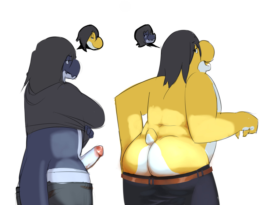 alexander_bite anthro ass big_butt blue_body blue_skin body_swap circumcised clothing duo genitals hi_res lizard male male/male mario_(series) penis scalie size_difference slightly_chubby small_waist yellow_body yellow_yoshi yoshi