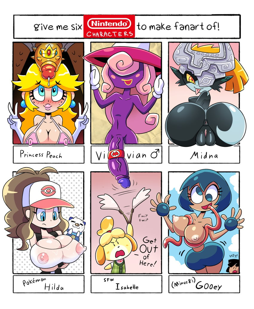 2boys 5girls animal_crossing anthro bowser cock_ring crossover drshanks24 english_text erection female femboy flat_chest girly gooey_(kirby) hilda_(pokemon) huge_cock human humanoid humanoid_penis hung_trap imp_midna isabelle_(animal_crossing) kirby_(series) kirby_dreamland_3 kirby_star_allies male mario_(series) midna minus8_(character) multiple_boys multiple_girls multiple_images nintendo oshawott paper_mario pokemon pokemon_(species) pokemon_bw princess_peach protagonistsub_antagonistdom six_fanarts_challenge super_mario_bros. text the_legend_of_zelda twilight_princess very_high_resolution vivian_(paper_mario)