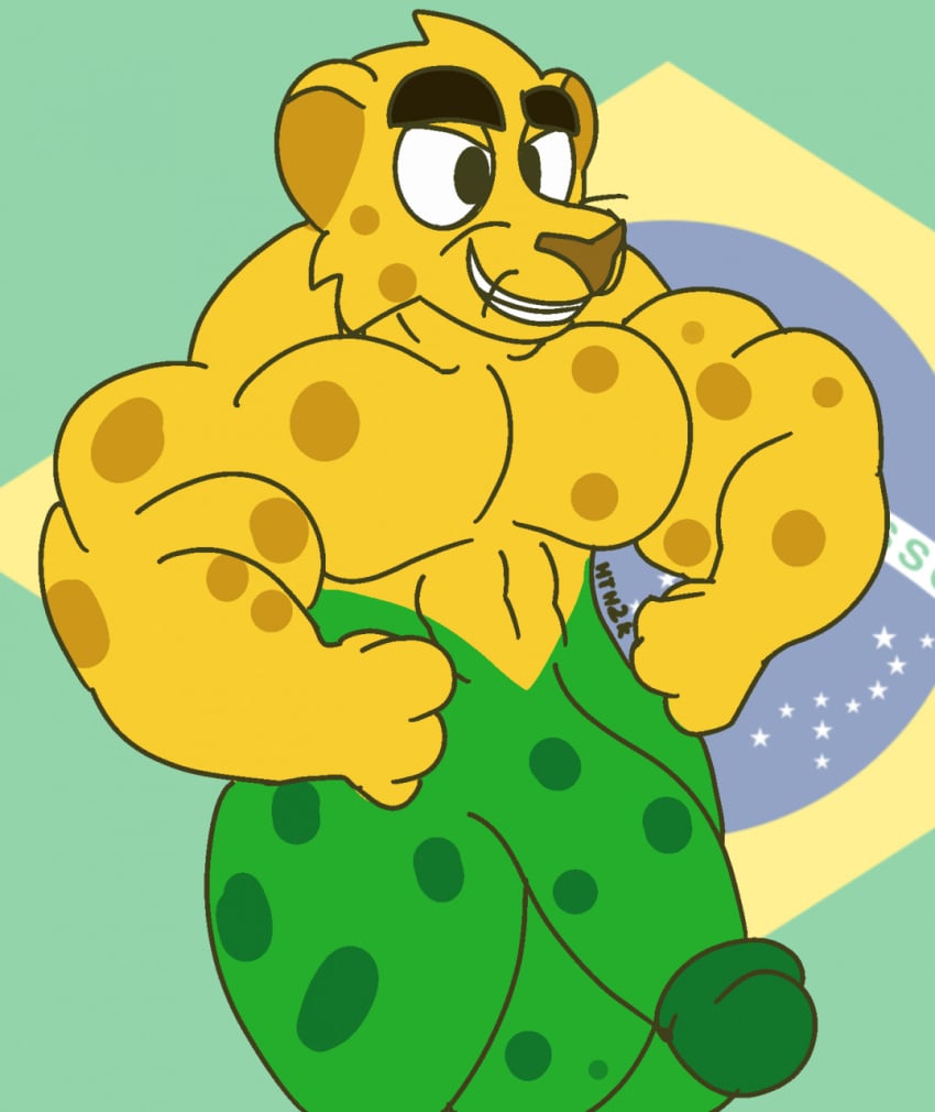 anthro balls big_balls big_muscles big_penis brazil brazilian brazilian_flag felid furry genitals ginga hi_res hydethehybrid2000 hyper hyper_genitalia hyper_penis jaguar male mammal muscular pantherine penis pose solo