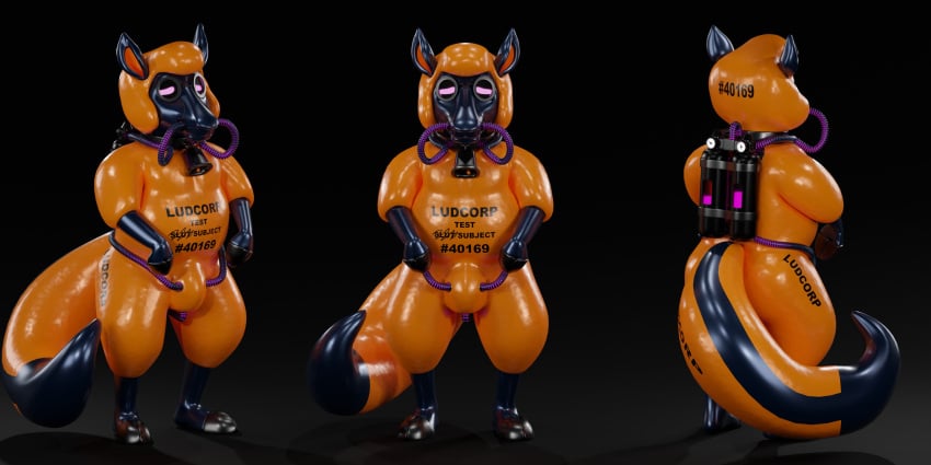 401 2020 2:1 3d_(artwork) absurd_res anthro big_tail biped black_background bovid bulge caprine digital_media_(artwork) drone english_text gas_mask gas_tank glistening hi_res long_tail male mammal mask orange_body pink_eyes rubber sheep simple_background slightly_chubby text