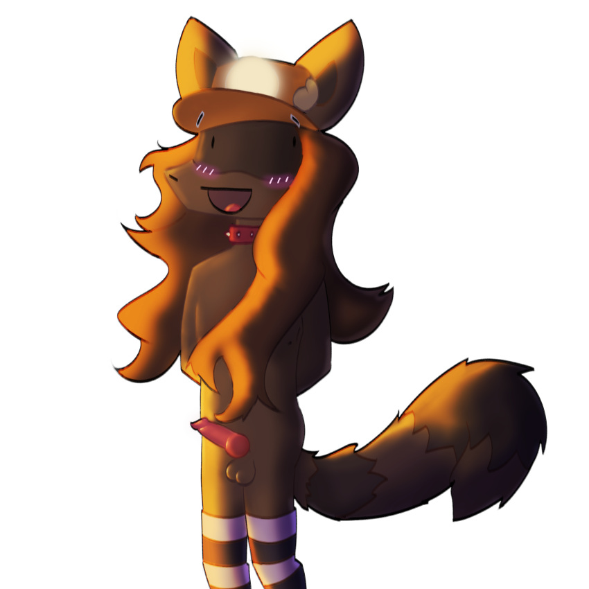 1:1 alpha_channel anthro armor balls blush brown_body brown_fur brown_hair clothing engineer engineer_(team_fortress_2) female footwear fur genitals girly hair hard_hat hat headgear headwear helmet hi_res male mammal penis phol procyonid raccoon roquet rule_46 smile socks solo team_fortress_2 transparent_background valve video_games